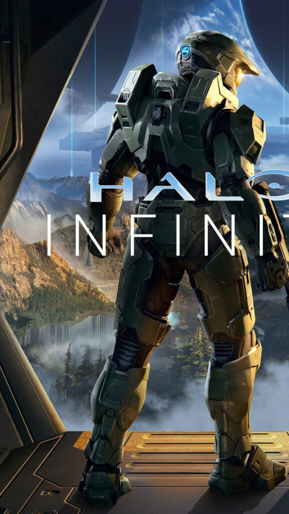 Master Chief Looking Out Over Zeta Halo Mobile Wallpaper