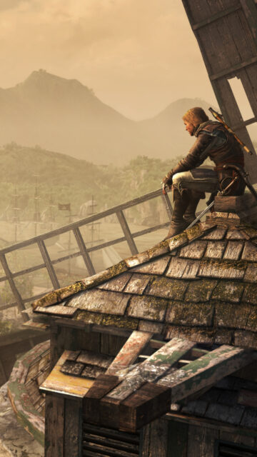 Edward Kenway on Windmill Roof Mobile Wallpaper