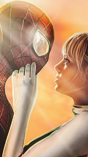 Spider-Man and Gwen Stacy Romantic Close-up Mobile Wallpaper