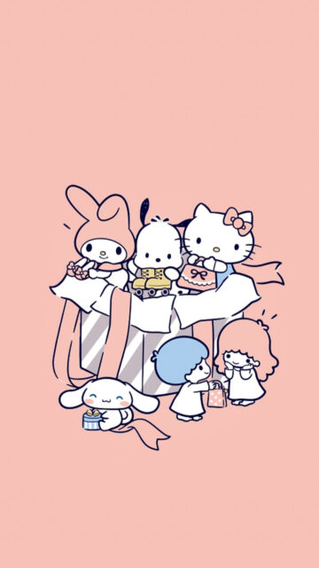 Sanrio Friends Gift Box Illustration Mobile Wallpaper
