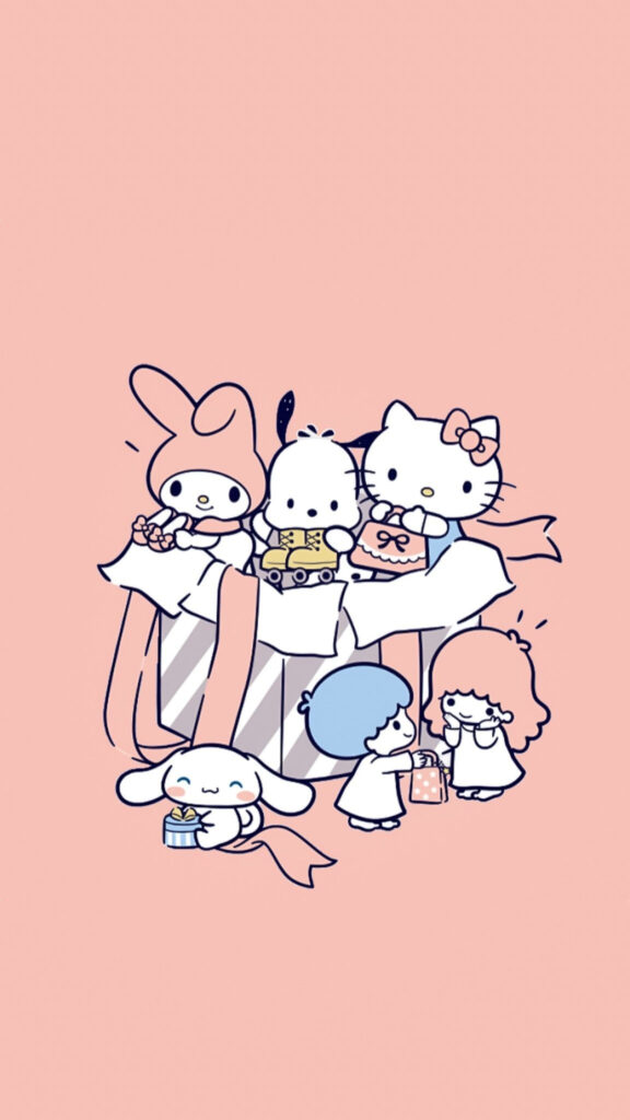 Sanrio Friends Gift Box Illustration Mobile Wallpaper