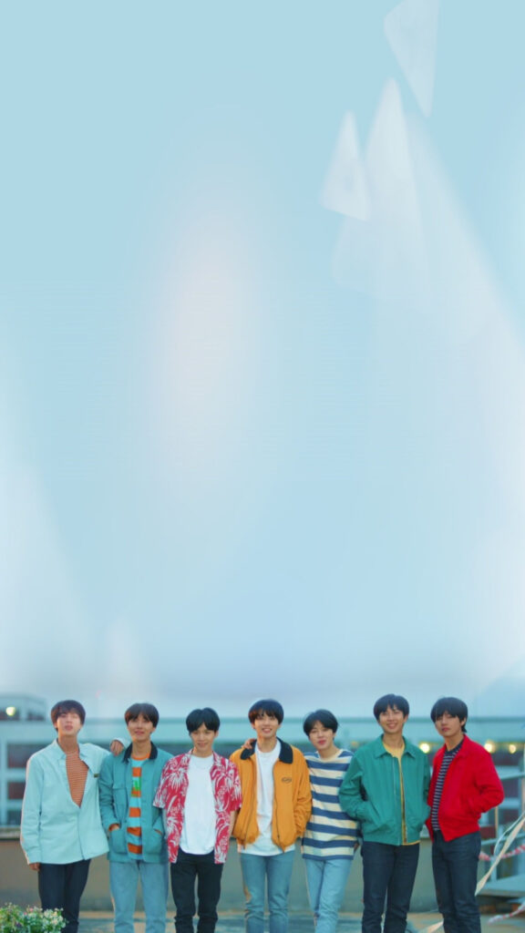 BTS Group Portrait Standing Against a Bright Sky Mobile Wallpaper