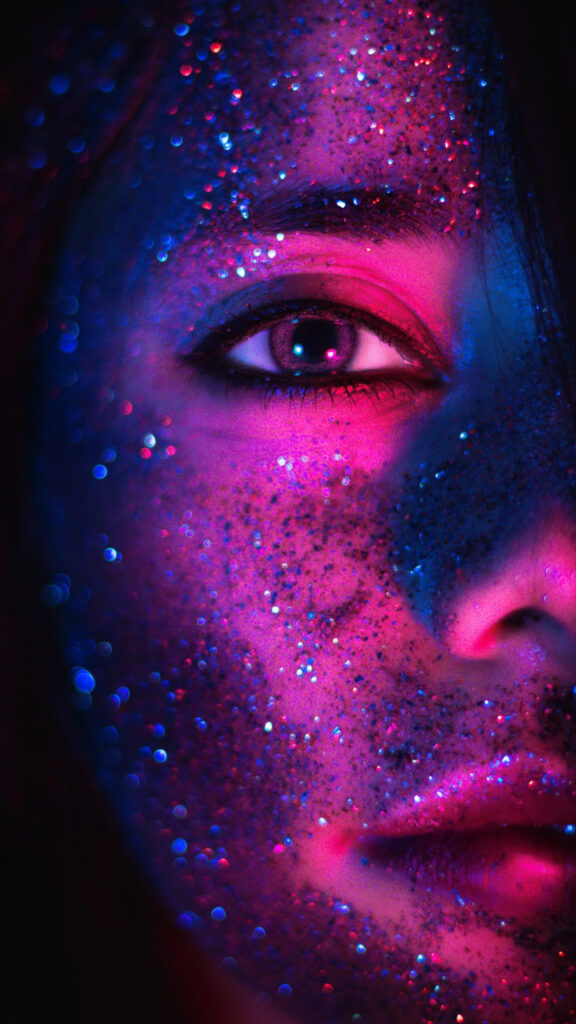 Surreal Neon Glitter Fantasy Woman Face Mobile Wallpaper