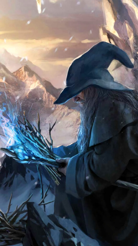 Ethereal Fantasy Wizard Magical Staff Mobile Wallpaper