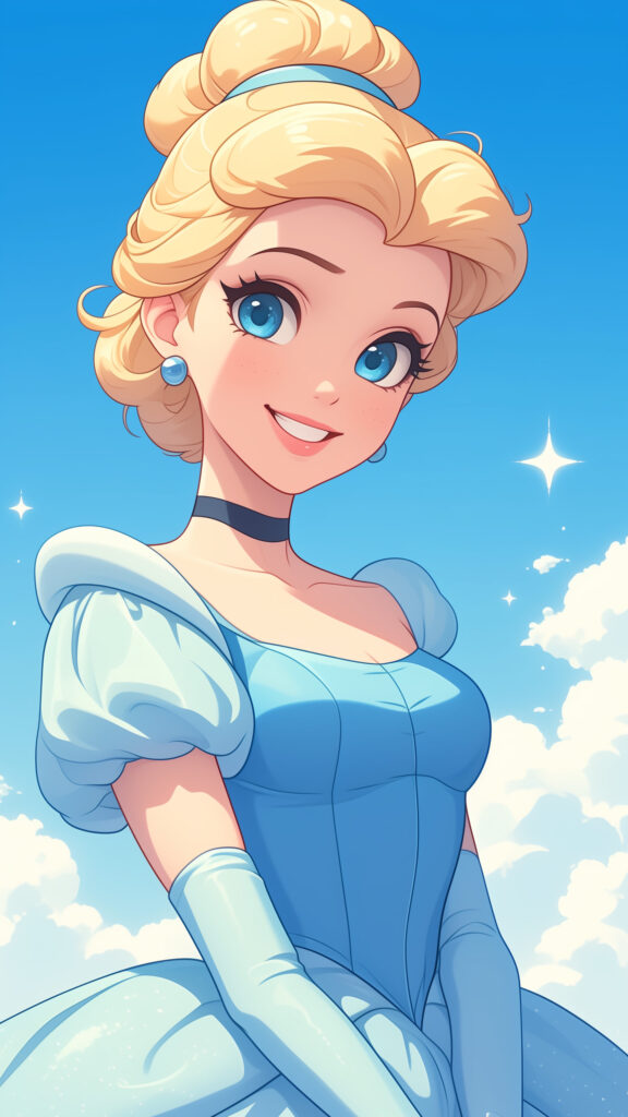 Anime Style Princess in Blue Gown Mobile Wallpaper