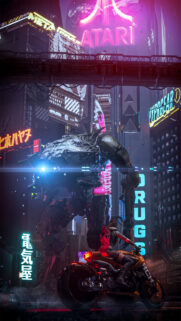 Futuristic Mech and Cyberpunk Biker Mobile Wallpaper