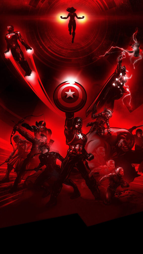 Avengers Heroes Red Silhouette Mobile Wallpaper