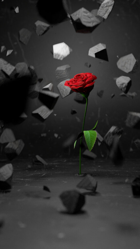 Red Rose Amidst Floating Debris Mobile Wallpaper