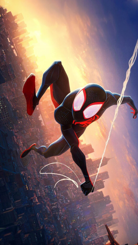 Miles Morales Action Swing Digital Art Mobile Wallpaper