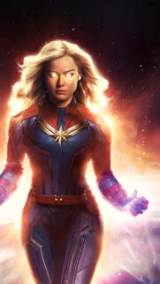 Captain Marvel Cinematic Power Glow Vertical 4K Mobile Wallpaper