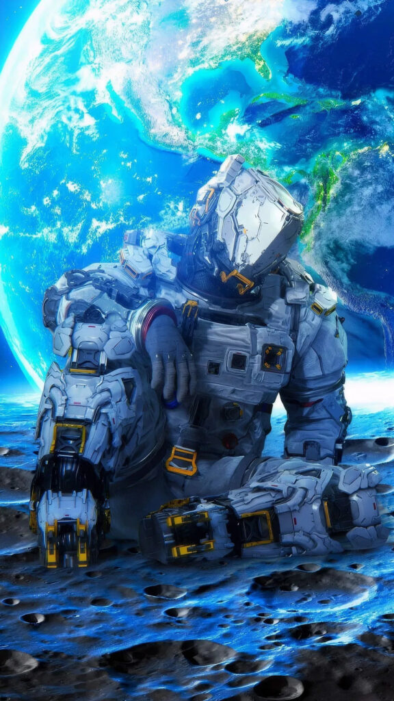 Pragmata Astronaut Sitting on Moon Surface Mobile Wallpaper