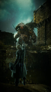 Dark Fantasy Knight Facing a Demon Mobile Wallpaper