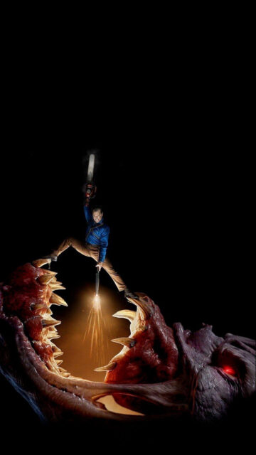Ash Williams Action Pose Horror Mobile Wallpaper