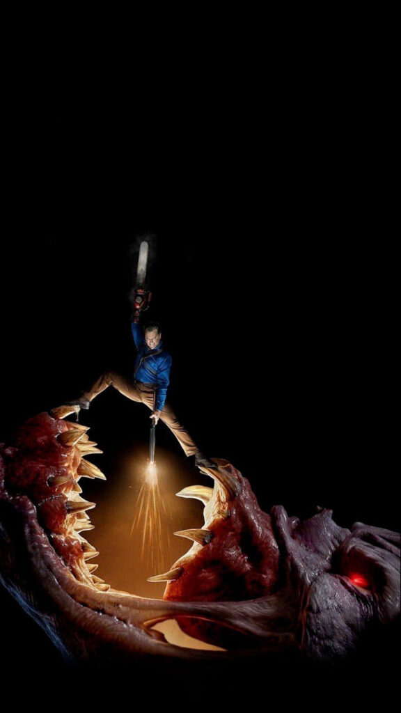 Ash Williams Action Pose Horror Mobile Wallpaper