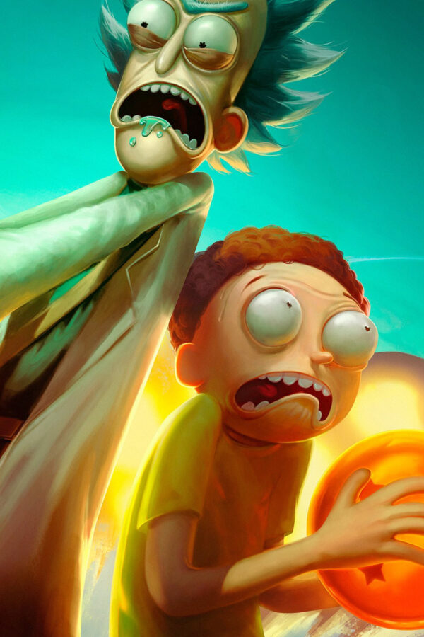 Rick and Morty Holding Dragon Ball Mobile Wallpaper