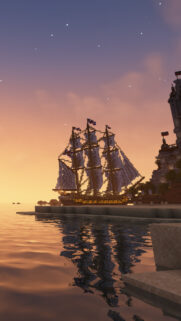 Majestic Minecraft Ship at Sunset Mobile Wallpaper