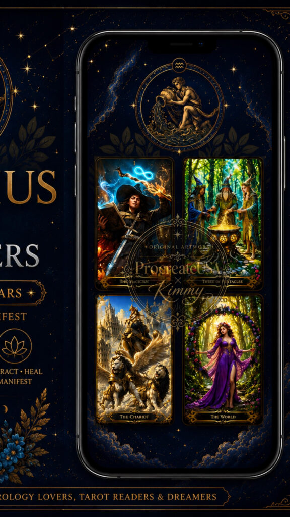 Aquarius Zodiac and Tarot Card Aesthetic Spiritual Mobile Wallpaper