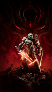 Doom Slayer Sentinel Armor Red Background Mobile Wallpaper