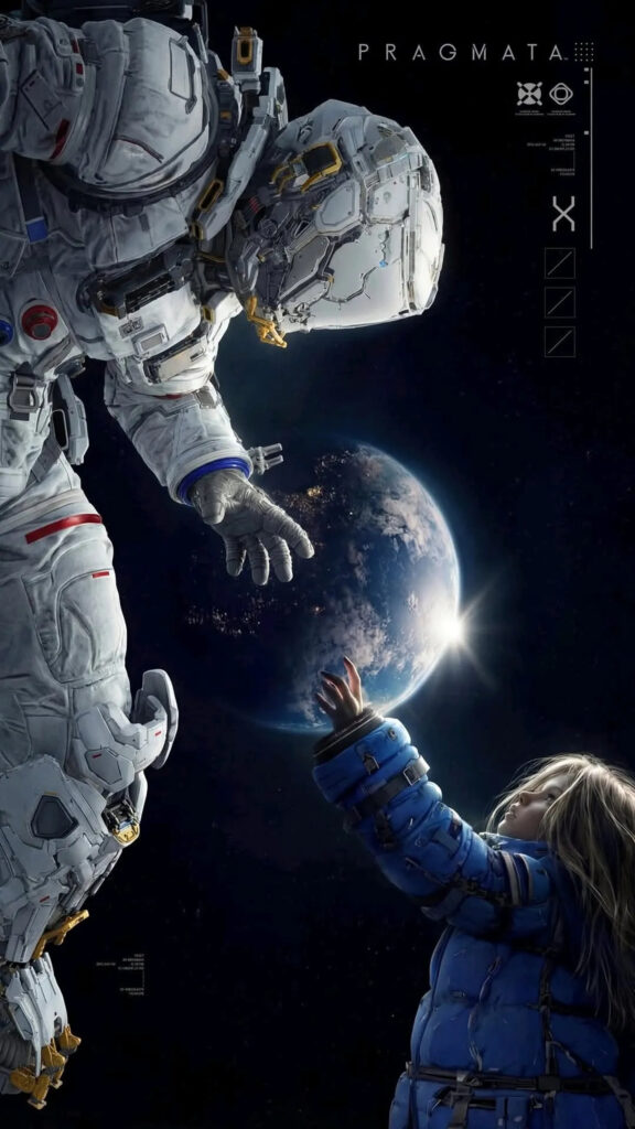 Astronaut and Child in Deep Space Mobile Wallpaper
