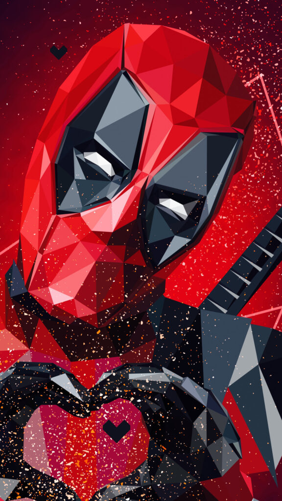 Low Poly Art Deadpool Red Heart Mobile Wallpaper