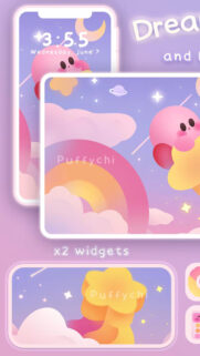 Dreamy Kirby Cloud and Rainbow Sky Mobile Wallpaper