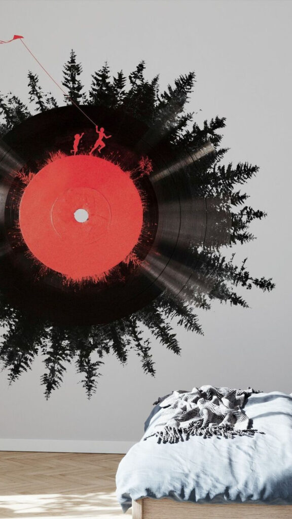 Surreal Vinyl Record Forest Art Mobile Wallpaper
