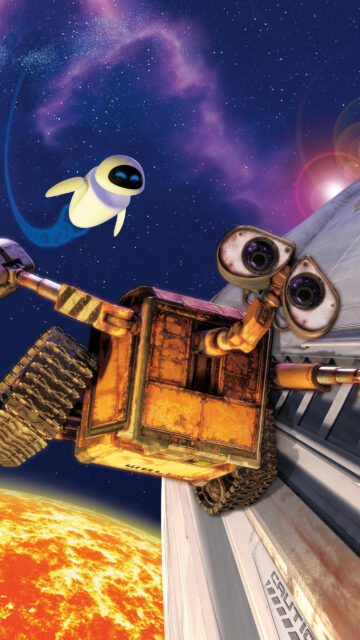 WALL-E and EVE in Space Cinematic Mobile Wallpaper