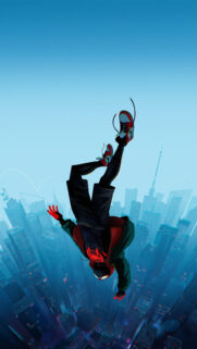 Spider-Man Miles Morales Falling Above New York City Phone Wallpaper
