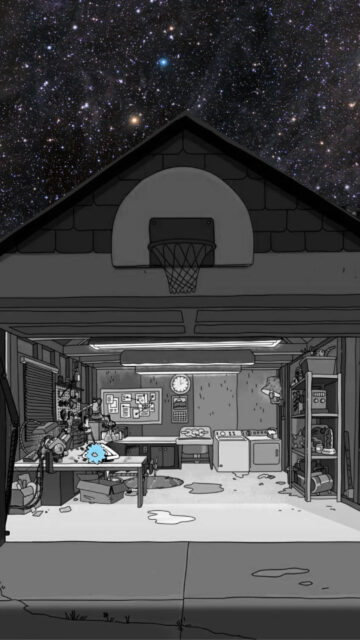 Rick's Garage Space Galaxy Scene Mobile Wallpaper