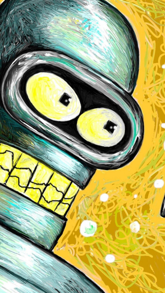 Grungy Abstract Robot Character Digital Art Mobile Wallpaper