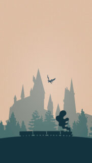 Fantasy Castle Silhouette with Steam Train Mobile Wallpaper