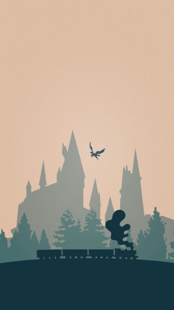 Fantasy Castle Silhouette with Steam Train Mobile Wallpaper