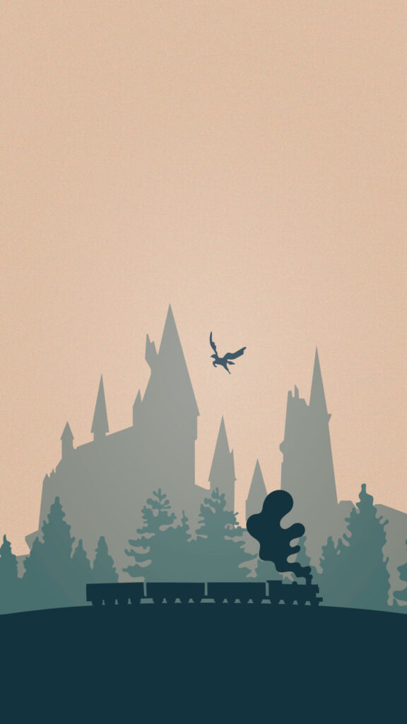 Fantasy Castle Silhouette with Steam Train Mobile Wallpaper