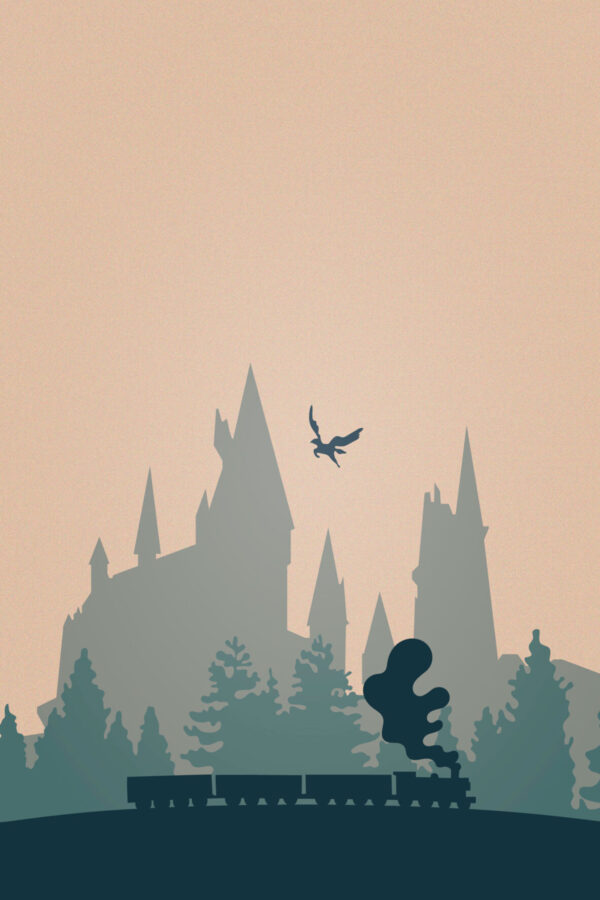 Fantasy Castle Silhouette with Steam Train Mobile Wallpaper