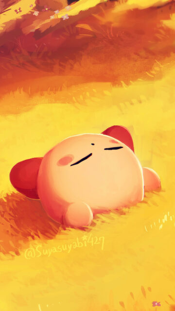 Kirby Sleeping in Golden Field Mobile Wallpaper