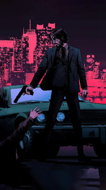 John Wick Standing Before a Car Mobile Wallpaper