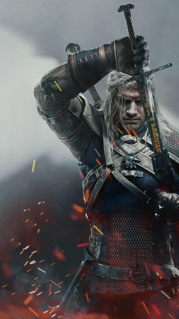 Geralt of Rivia Witcher 3 Combat Aesthetic Mobile Wallpaper