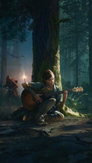 Ellie Playing Guitar in The Last of Us Forest Mobile Wallpaper