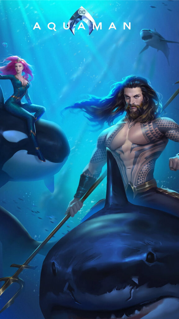 Aquaman and Mera Underwater Illustration Mobile Wallpaper