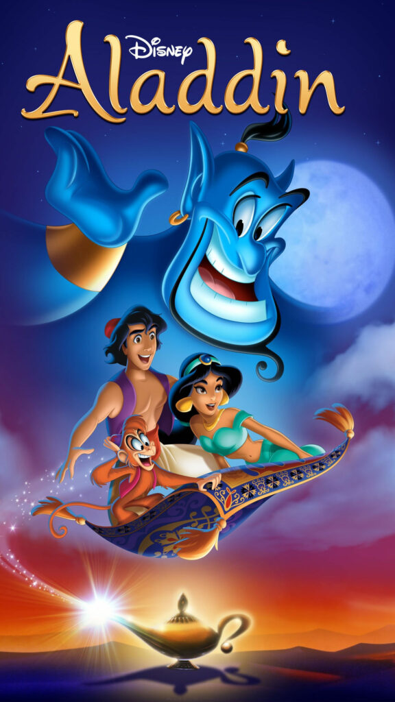 Aladdin and Genie Flying on Magic Carpet Disney Mobile Wallpaper