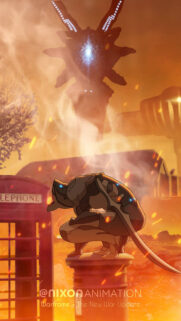 Crouching Warframe Excalibur Amidst Chaos Mobile Wallpaper