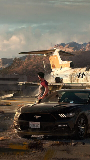 Mustang Driver at Plane Wreck Mobile Wallpaper