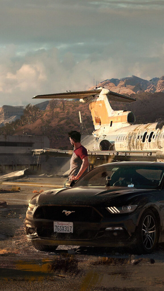 Mustang Driver at Plane Wreck Mobile Wallpaper