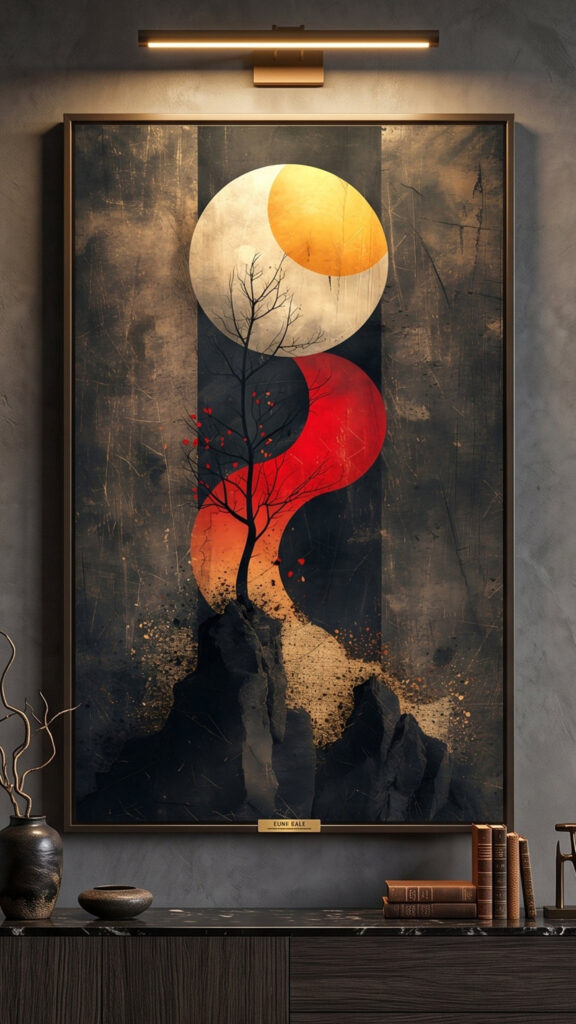 Minimalist Moon and Mountain Art for Manifestation and Spiritual Growth Wallpaper