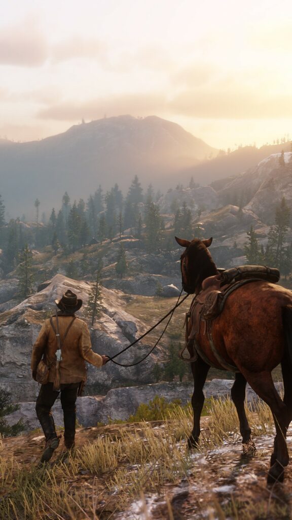 Arthur Morgan Exploring the Mountains Mobile Wallpaper