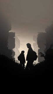 Post-Apocalyptic Silhouette Duo Vertical Mobile Wallpaper