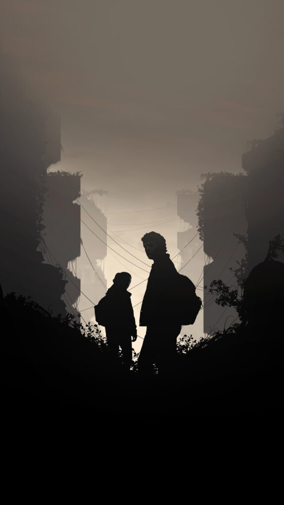 Post-Apocalyptic Silhouette Duo Vertical Mobile Wallpaper