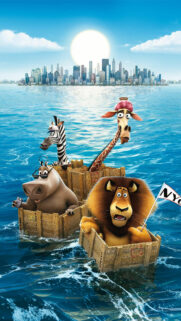Madagascar Movie Characters Floating on Crates Mobile Wallpaper