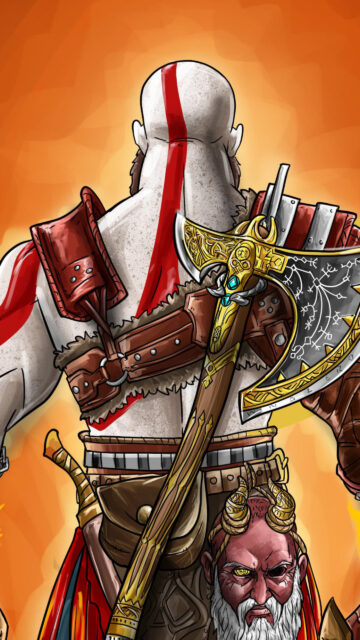 Kratos with Mimir and Leviathan Axe Vertical Mobile Wallpaper
