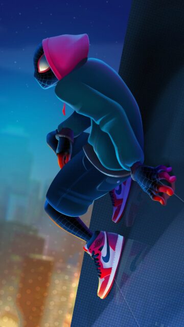Miles Morales Spider-Man Sitting on Skyscraper Mobile Wallpaper
